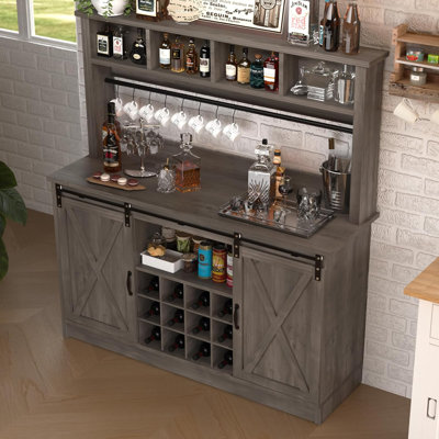Farmhouse Coffee Bar Cabinet with Storage, 47” Wine Bar, Wine Racks for Dining Room kitchen by Gracie Oaks