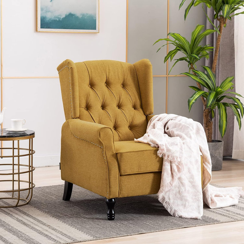Crister Upholstered Wingback Chair, Yellow Velvet