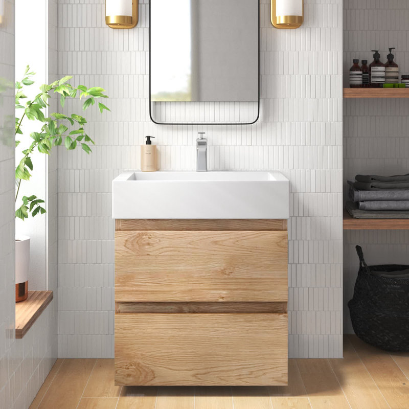 Babajide Bathroom Vanity with Acrylic Top, New England Oak