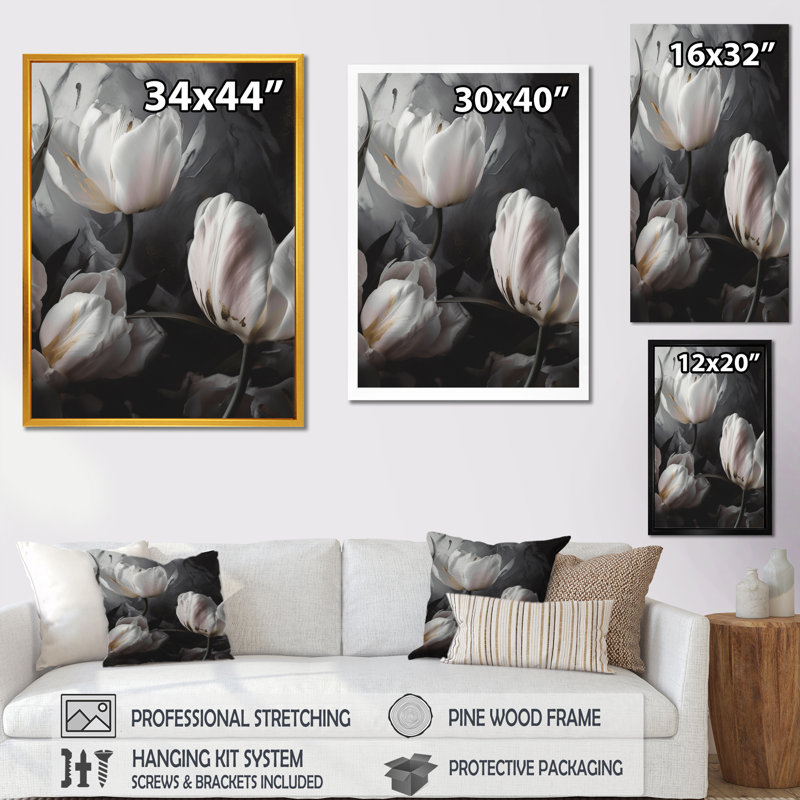«Cream Serenade Of Tulips I», reproduction d'art sur toile, L 12 po x H 20 po, Cadre photo noir