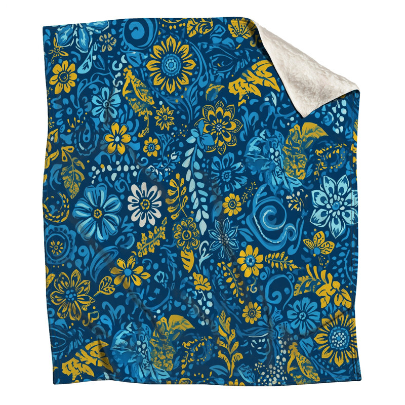 Blue Floral Pattern Blankets, 50in W x 60in H