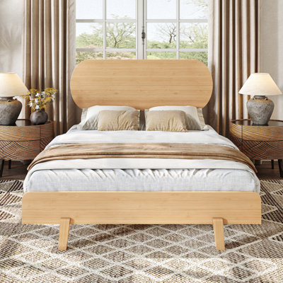 Aurelius Solid Bamboo Platform Bed with Rounded Headboard & Slat Support