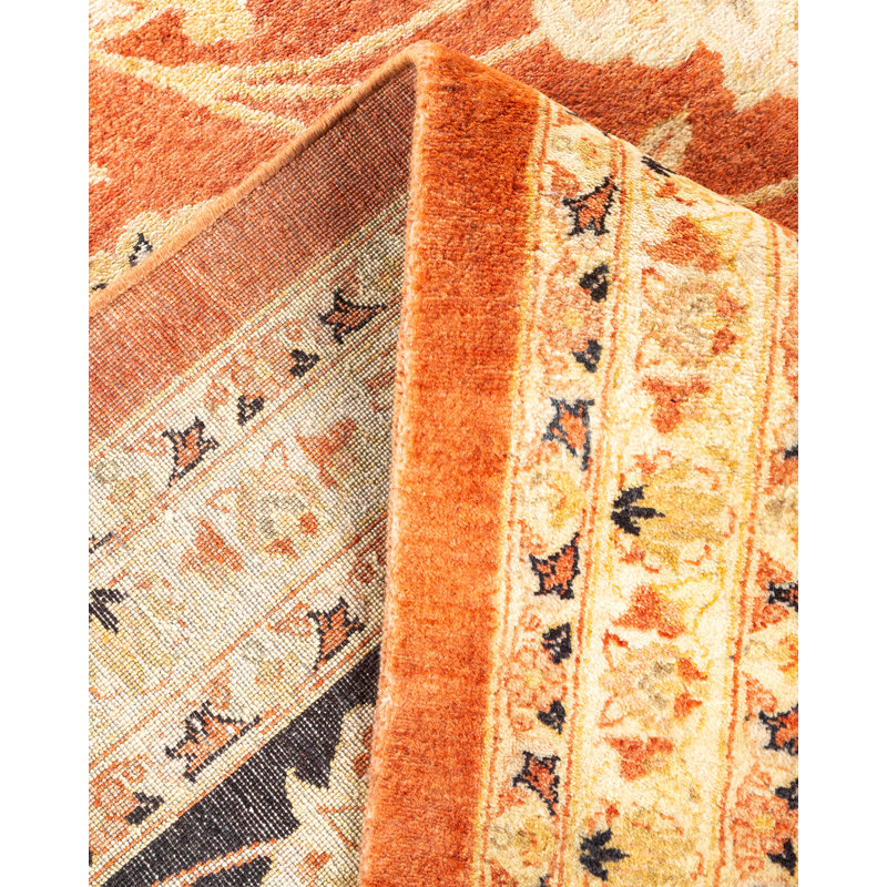Tapis orange / bleu marine / ivoire noué à la main de conception unique 11 pi 10 po x 15 pi 4 po Hayner