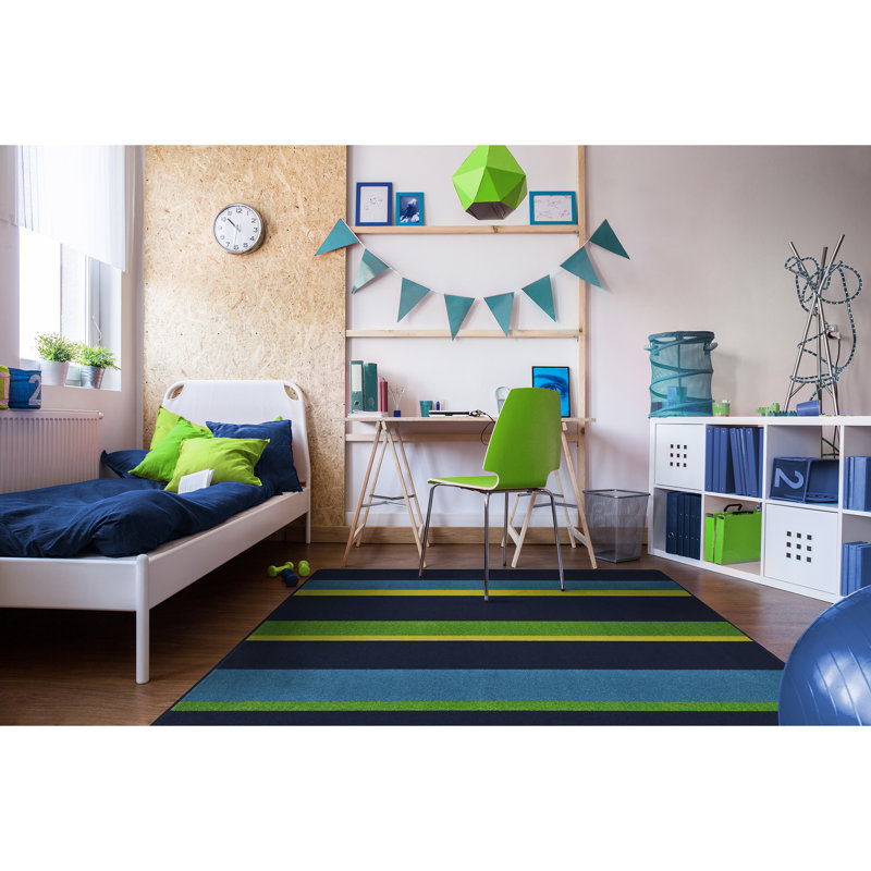 Tapis bleu marine à rayures droites et étroites, Rectangle 5 pi 4 po x 7 pi 8 po