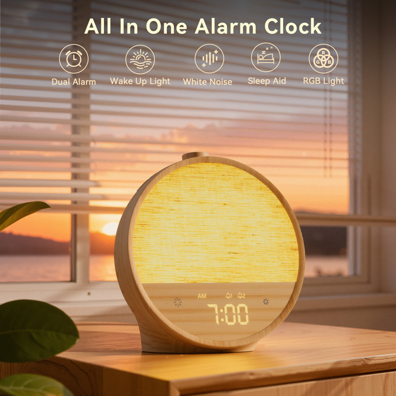 Sunrise Alarm Clock With Gentle Wake-up Light, Dual Alarms, 10 Natural Sounds & Rgb Mood Lamp – Dimmable Bedside Light For Adults And Heavy Sleepers,Tabletop Clocks