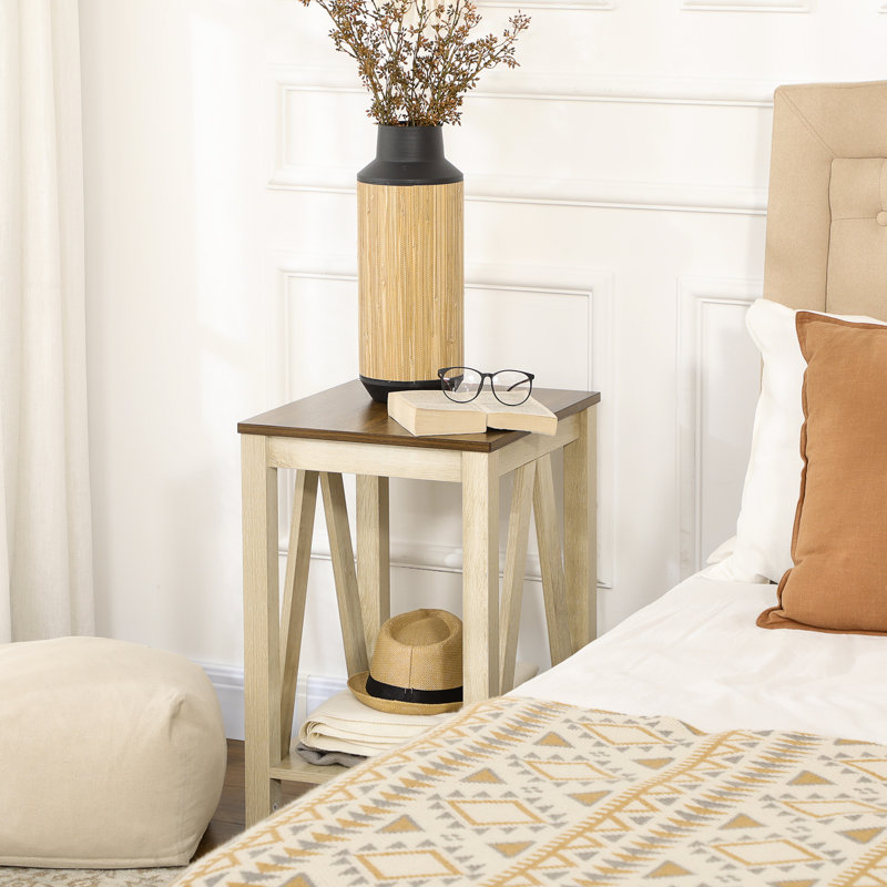 Table de bout Websterville Farmhouse avec rangement, table de bout rustique avec tablette inférieure pour la chambre à coucher, chêne