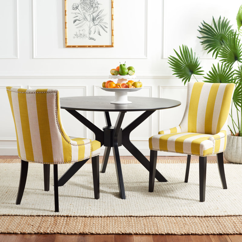 Chaise d'appoint rembourrée Capetown, Jaune / blanc rayé