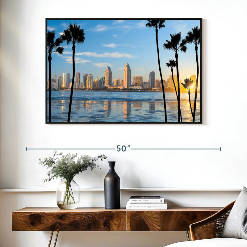 Horizon du centre-ville de San Diego, Cadre flottant noir, 40 po x 27 po