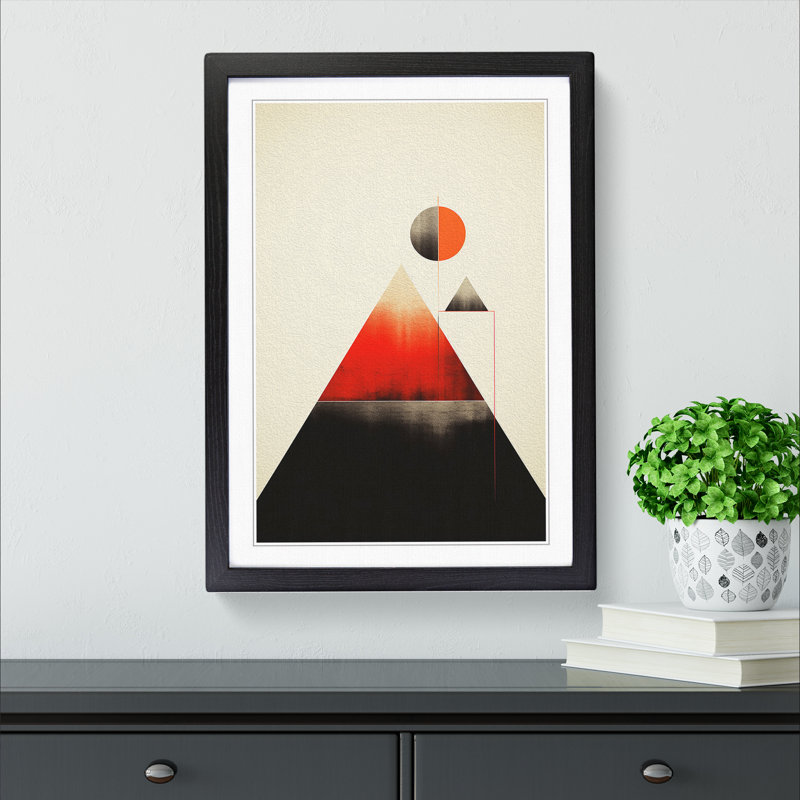 Minimalist Geometric No.2 - Single Picture Frame Print on Wood, 64cm H x 46cm W x 2cm D, Black