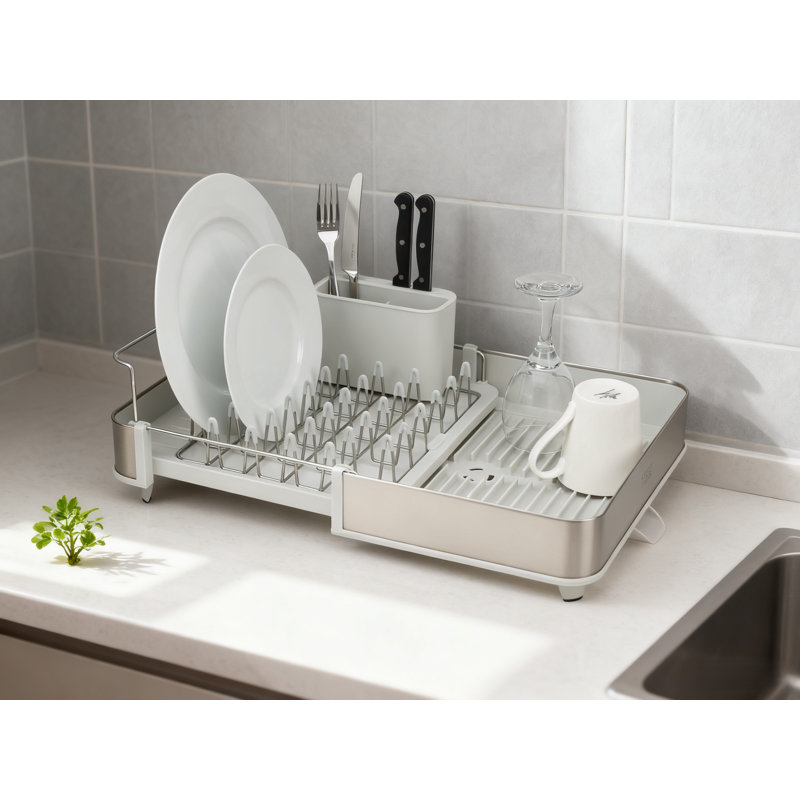 Égouttoir à vaisselle extensible avec bec pivotant pour égouttoir à couverts amovible, acier inoxydable