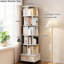 Bibliothèque blanc chaud 6 niveaux 360 avec roulettes, tiroir et déflecteur, espace, pour salon, chambre à coucher, bureau - base de solution de rangement multifonctionnelle