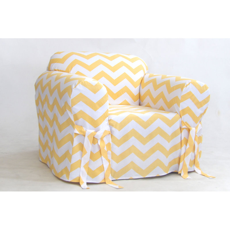 Housse pour fauteuil à coussins carrés / rectangulaires à chevrons, Jaune / Blanc