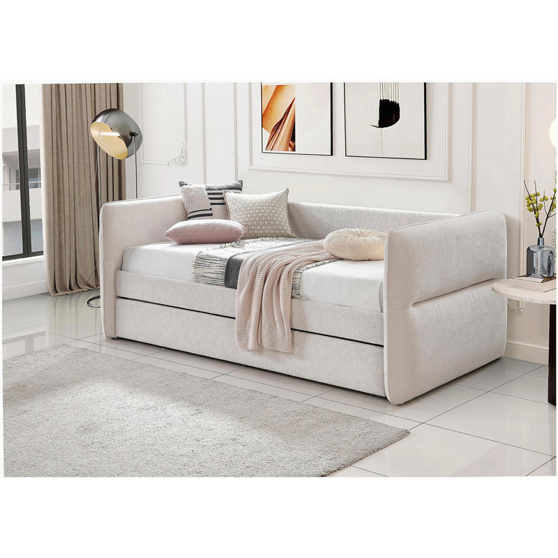 Luxueux lit de jour moderne gigogne gigogne à boutons capitonnés, Gruau