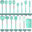 Ensemble de 15 ustensiles de cuisine en silicone et en acier inoxydable, antiadhésifs et résistants à la chaleur, verts.