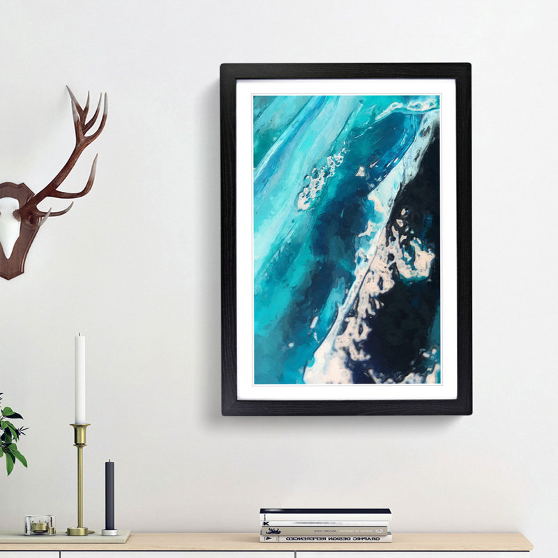 The Falling Blue in Abstract - Picture Frame Graphic Art Print, 36cm H x 27cm W x 2cm D, Black Framed