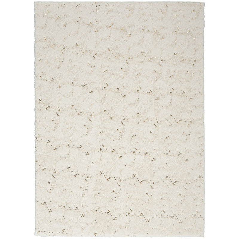 Tapis rectangulaire rectangulaire en polyester touffeté à la main ivoire / doré Williston, Rectangle 7 pi 9 po x 9 pi 9 po