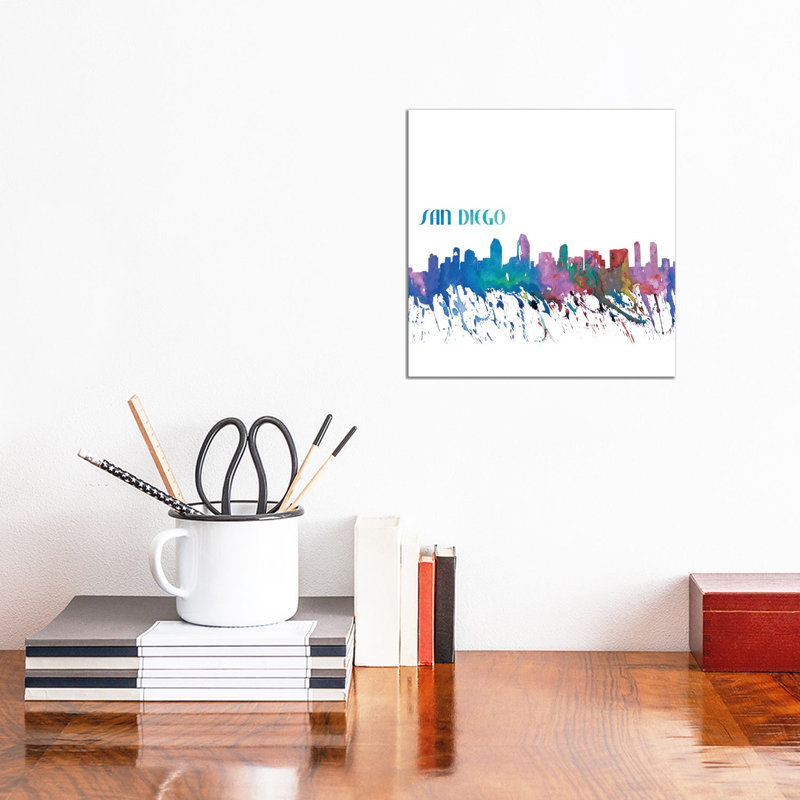 San Diego California Skyline Silhouette Impressionistic Splash by Markus & Martina Bleichner - Wrapped Canvas Painting
