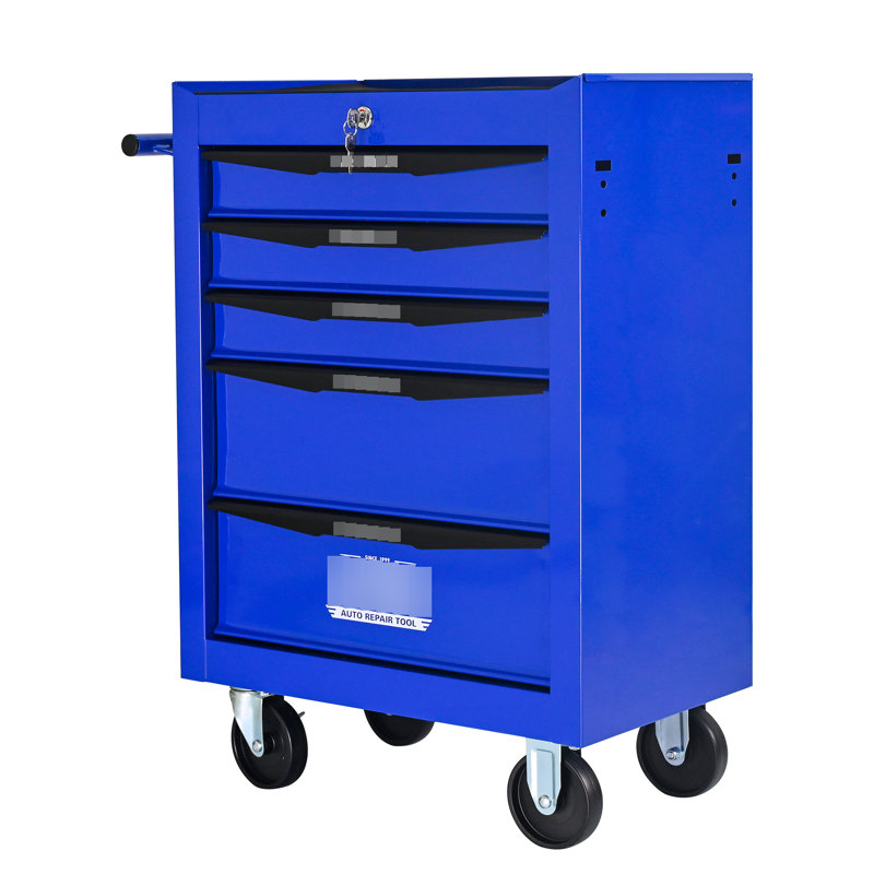 Rolling 5 - Drawer Tool Chest, 20" Steel Organizer, Bearing Slides, 4 Universal  2 With Brake , Key Locking For Reliable Keeping Multifunctional Cart, 15Kg Loading Wheels 2 Brakes Precise Movement