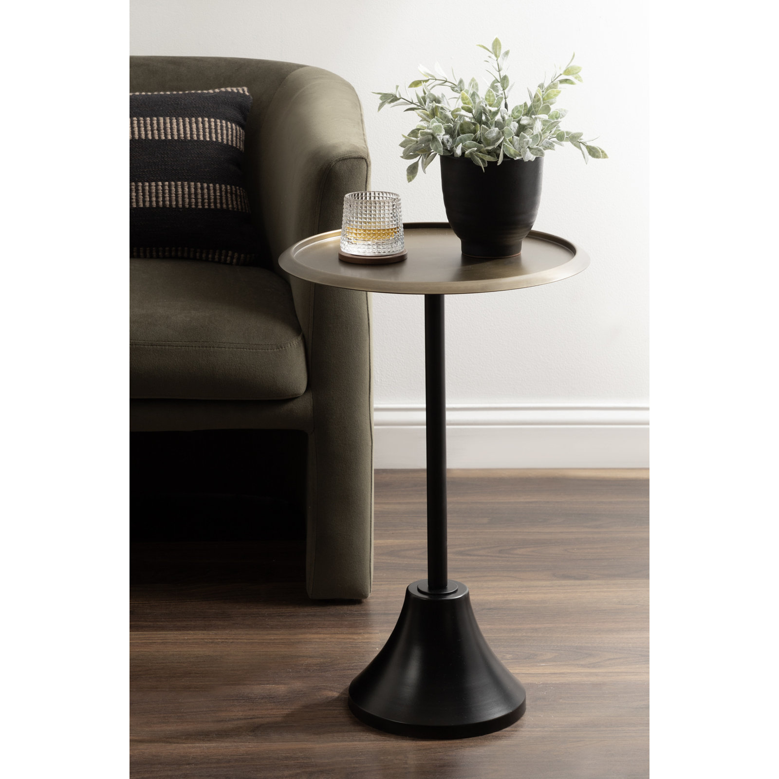 Deanna End Table, 24" H x 15" W x 15" D, Black Base/Gold Top