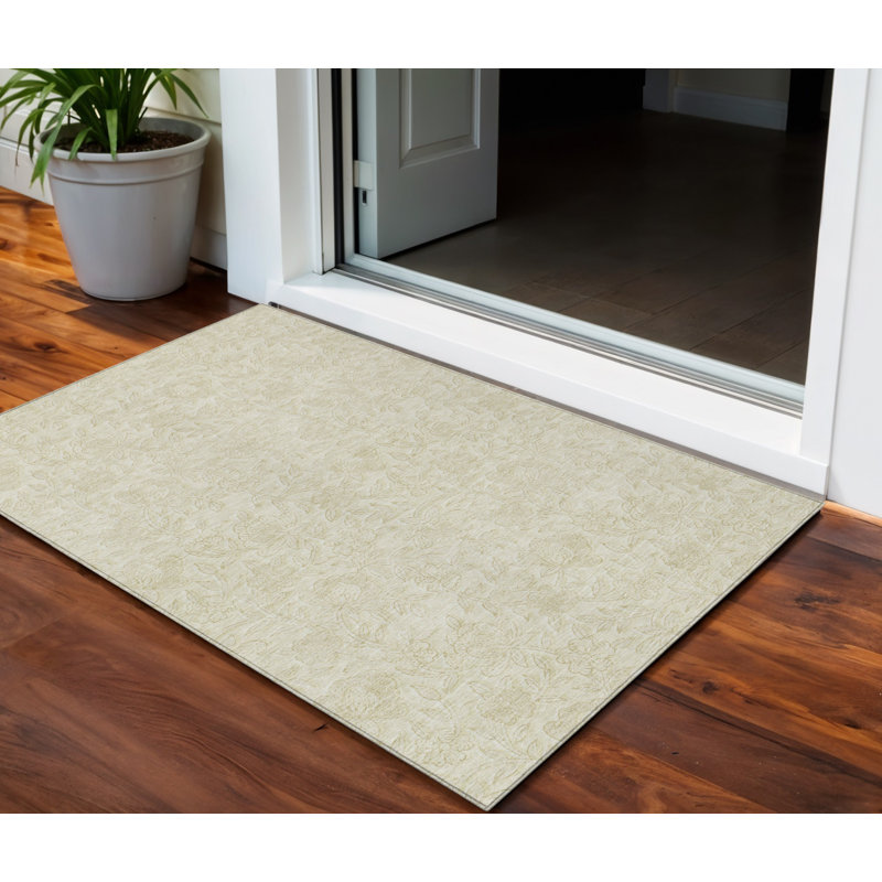 Tapis extérieur lavable floral ivoire et beige 3 pi x 5 pi