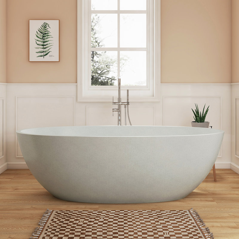 Fslefay 71'' Terrazzo Freestanding Solid Surface Concrete Soaking Bathtub