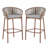 Set Of 2 Outdoor Patio Barstool, Metal Rope Teak Finished Frame With Beige Cushion