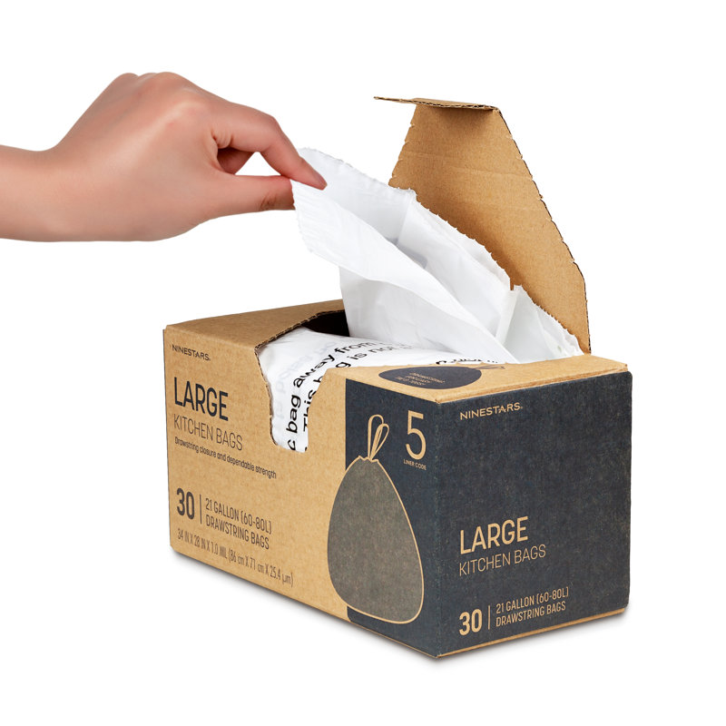Extra Strong White Trash Bags with Drawstring Closure, 21 Gallon, 30 Count