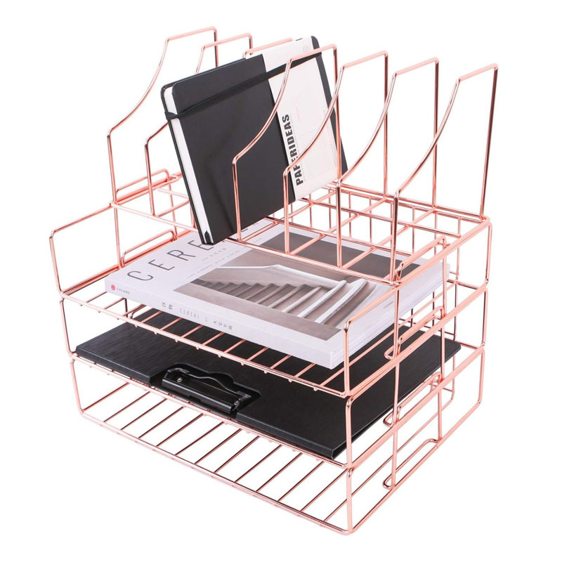 3-Tier Stackable File Tray with Magazine Holder