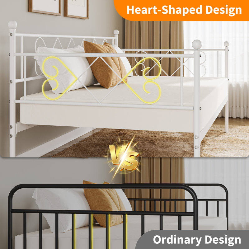 Sturdy Metal Day Bed with Steel Slat Support, Twin Daybed for Living Room, White