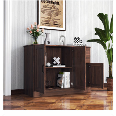 Buffet moderne en bois avec 2 portes, 1 rangement et 2 tiroirs - Portes d'armoire de rangement pour la salle à manger - Console de salle à manger, 43,3 po