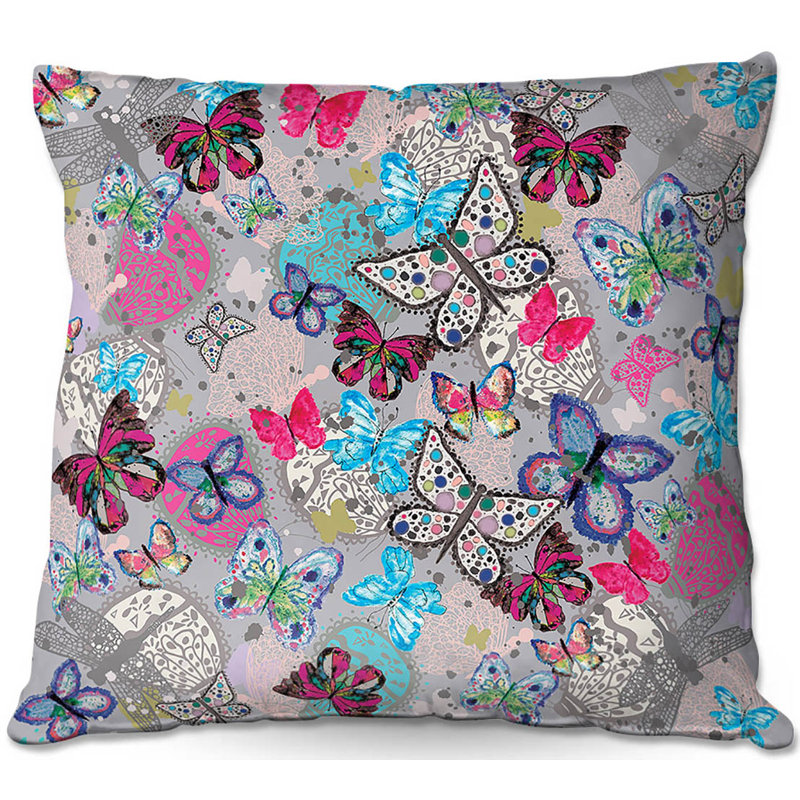  Couch Butterflies Throw Pillow, 16" x 16", Grey