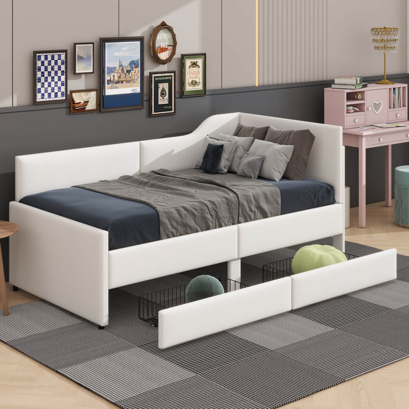 Lit de jour en velours en L Comfy, Beige