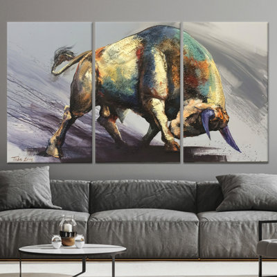 Toile imprimée: œuvre abstraite de taureau, décor de loft moderne, toile tendue 3P