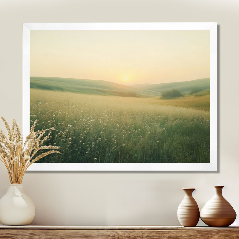 Tableau encadré Nordicneutral Sunset Meadow Calm -, 30" H x 40" W, Cadre photo blanc