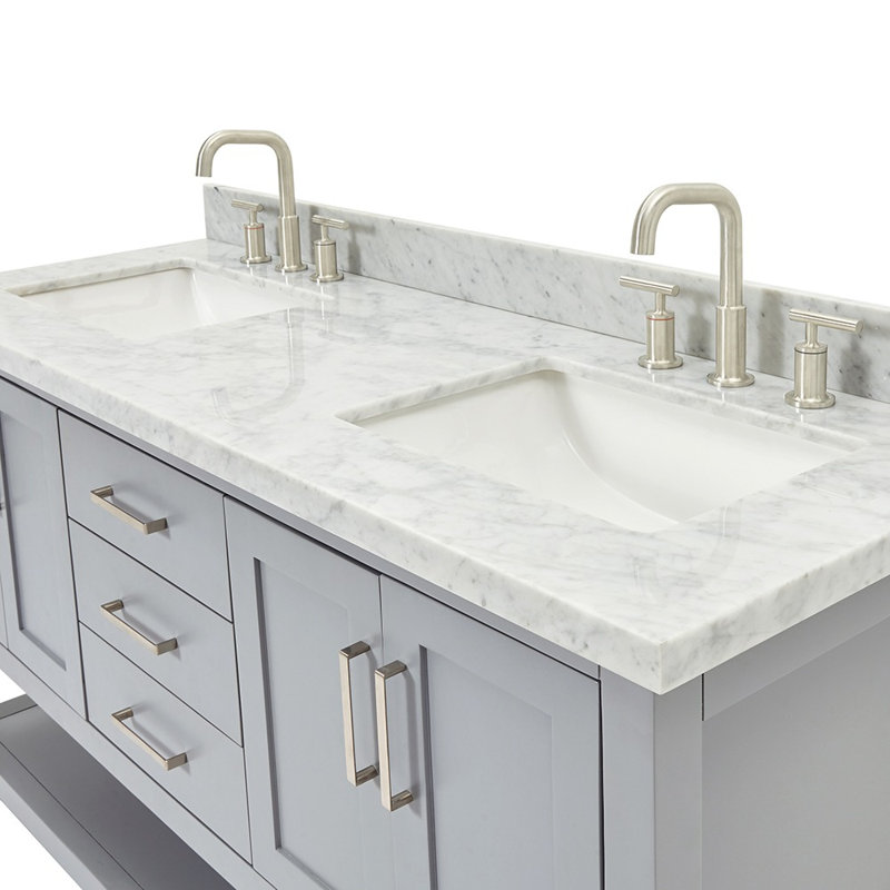 Magnolia Bath Vanity Oval Basin, Rectangle , Carrara White Marble, Gray