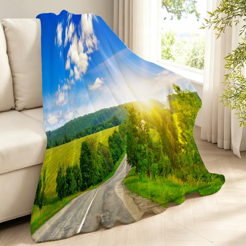 Jeté en flanelle verte ultra douce, imprimé recto campagnard, Throw 40" x 50"