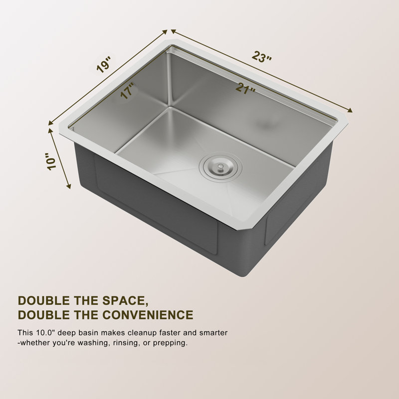 23'' L X 19'' W Undermount Stainless Steel Kitchen Sink, Workstaton Single Bowl Kitchen Sink with Sink Grid, Strainer, Drying Rack, Colander and Cutting Board