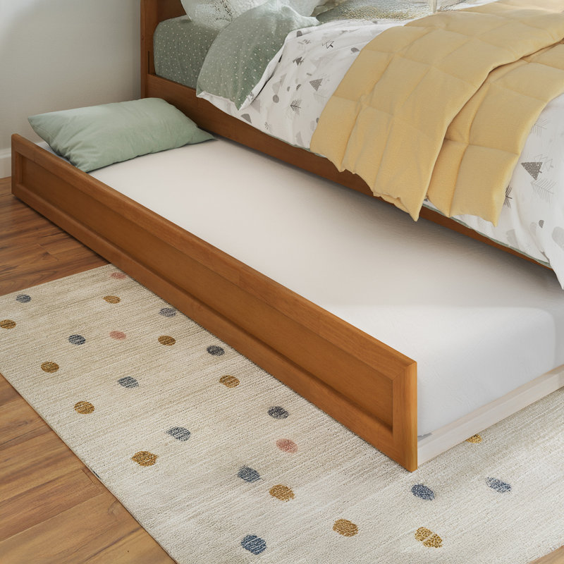 Lit plateforme Imarion avec pied de lit à panneau et lit gigogne, Caramel clair, Simple