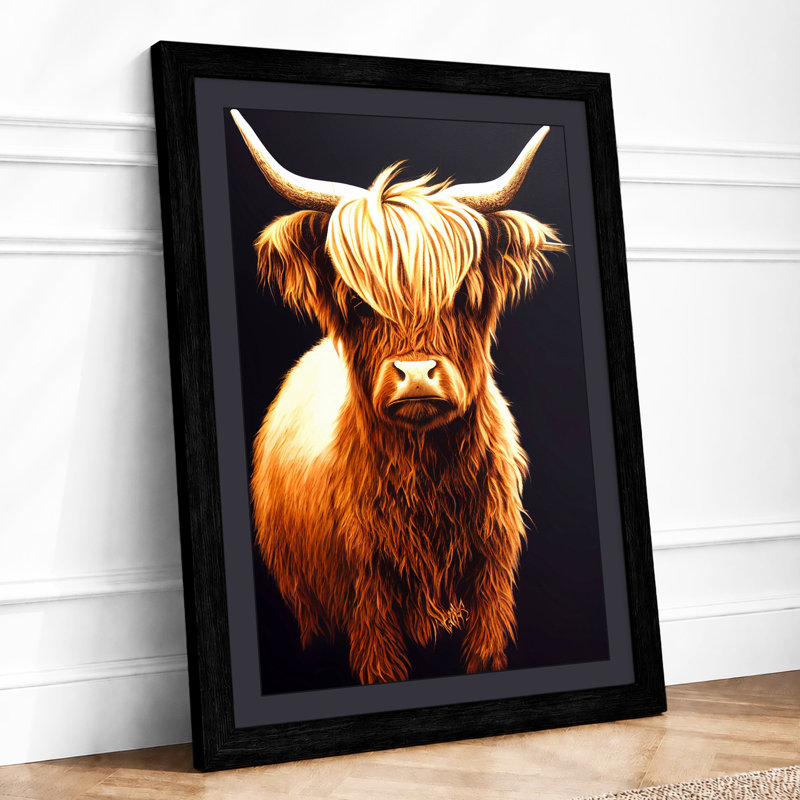 Highland Cattle Portrait Rustic - Print, A2 - 59.4 x 42.0 cm, Black