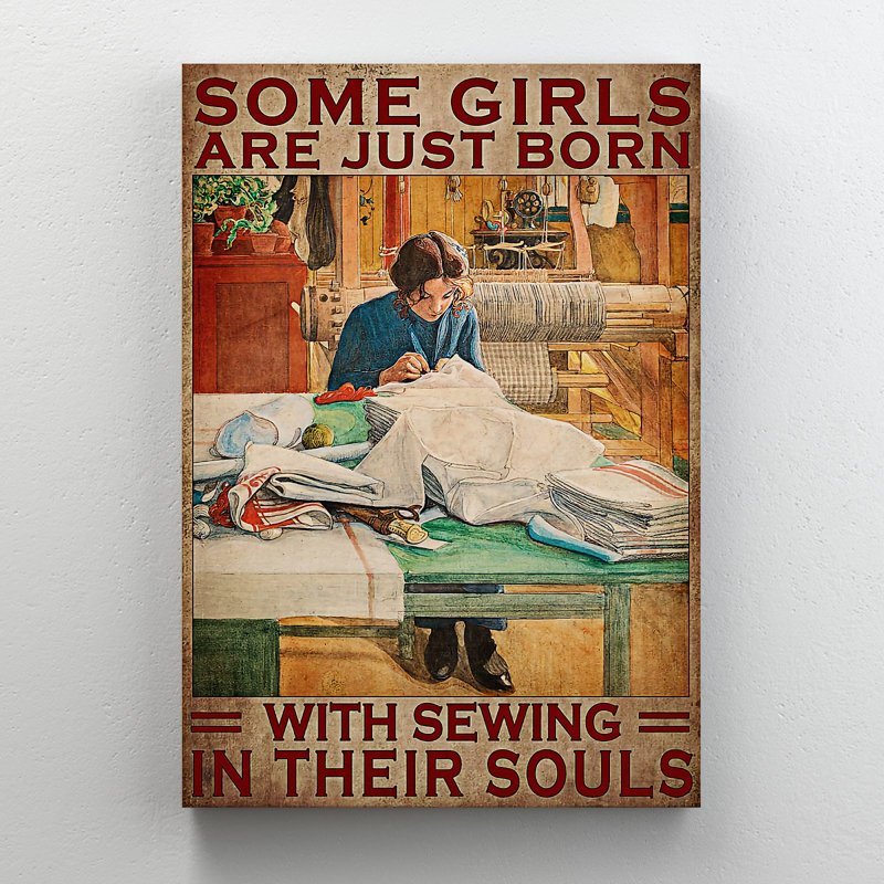 Girl Sewing at Her Home - Wrapped Canvas Graphic Art, 36" H x 24" W x 2" D