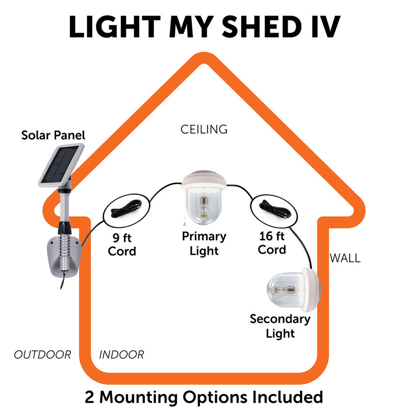 Light My Shed IV Solar LED Area Light with 2-Light Integrated Bright White Light Bulb