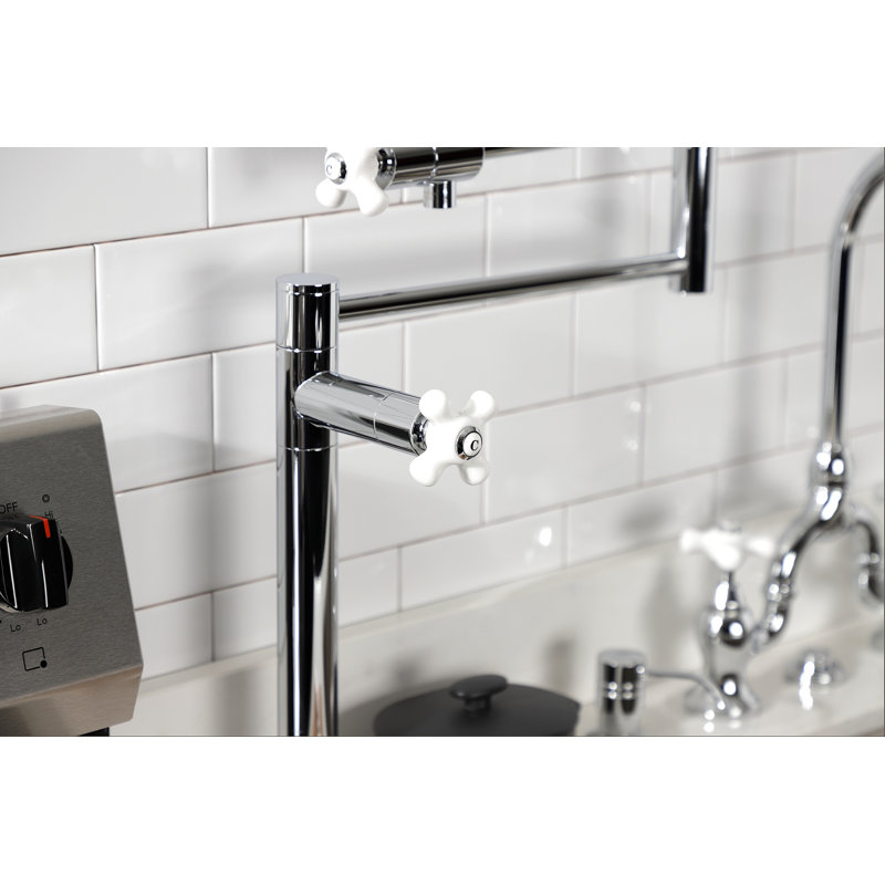 Kingston Brass Two-Handle 1-Hole Deck Mount Pot Filler Faucet, Polished Chrome/White