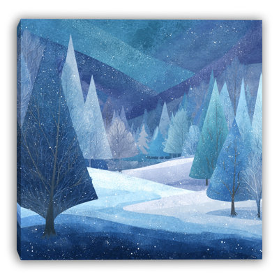 «Blue Winter», forêt géométrique sur toile tendue