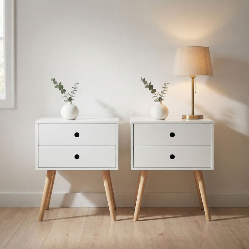 Set of 2 Premium Irmtraud 2-Drawer Bedside Cabinets, Pair of Stylish Two-Tone Nightstands, White