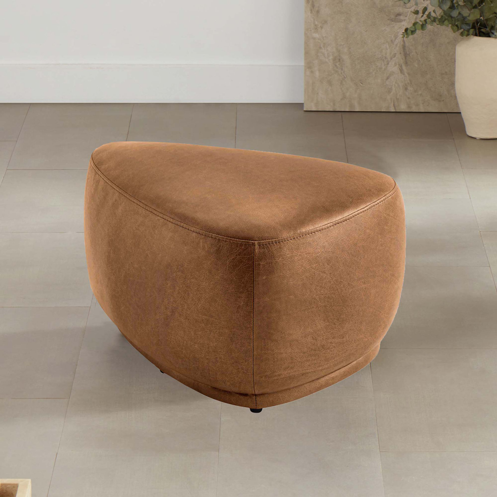 Adna 26" Genuine Leather Ottoman, Marseille Brown Genuine Leather
