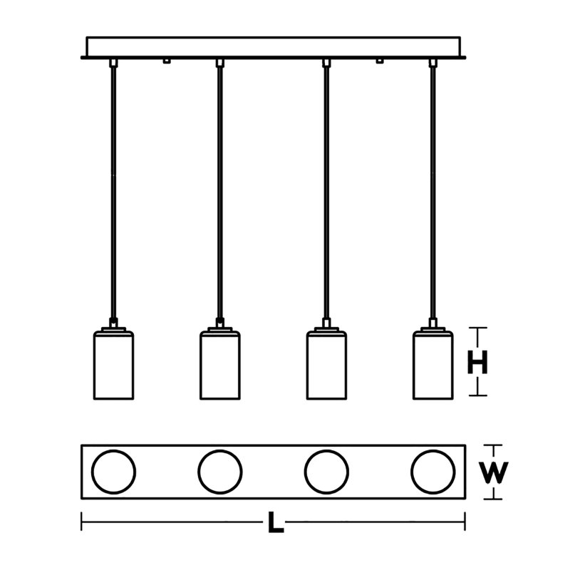 Luminaire suspendu linéaire à 4 lumières Leo - 120 V - 60 W, Noir, noir, noir, noir