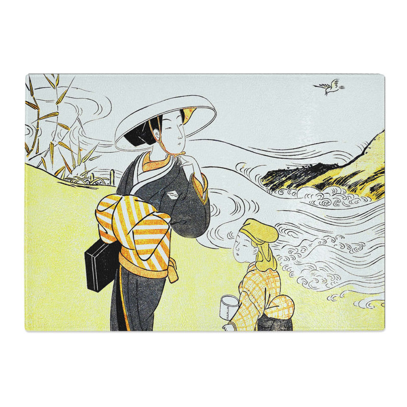 Tempered Glass River of Plovers by Harunobu Suzuki Chopping Board, 39 cm x 28.5 cm