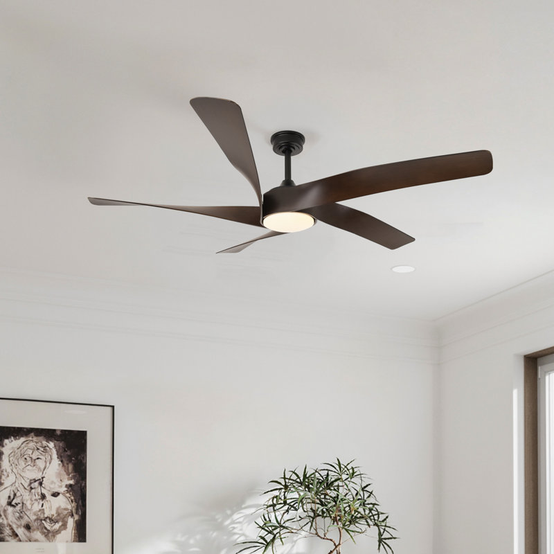  Ventilateur de plafond intérieur / extérieur 60 po avec éclairage DEL Kappler, ventilateur à DEL à intensité variable 6CCT, avec lumière et télécommande - noir mat et brun foncé