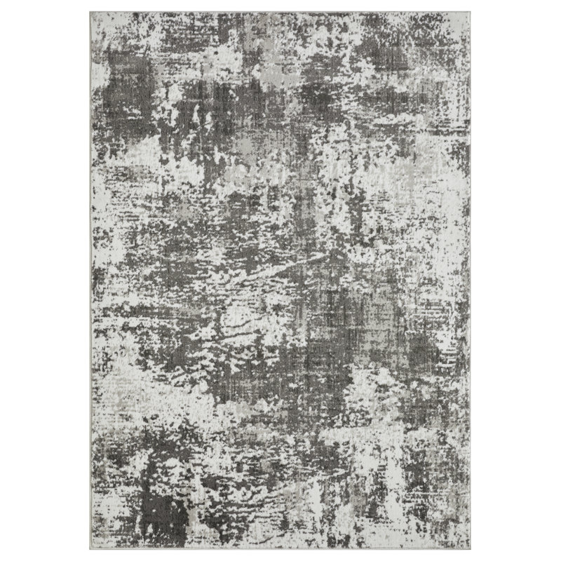 Tapis abstrait gris en polypropylène tissé à la main Siante, Rectangle 7 pi 10 po x 9 pi 10 po