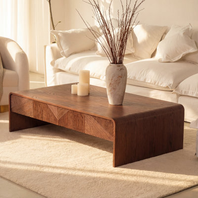 VISTA 55" White Oak Coffee Table with Sculpted Slat Detailing & Chevron Front – Brown